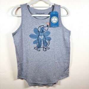 Life is Good High-Lo Crusher Tank Top Women's Medium Gray Spring Daisy Dog NWT